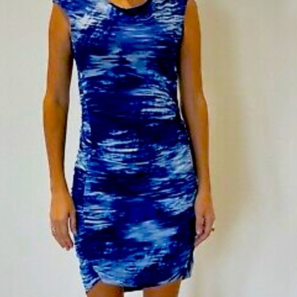 NWT BCBGMAXAZRIA “Delli” Blue Tie-Dye Bodycon Dress | Size L | MSRP $178